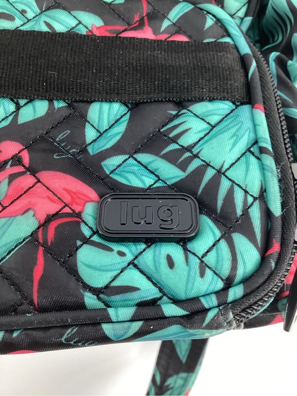lug Mni Puddle Jumper in Flamingo Print Crossbody Bag or Tote Black/Teal/Pink - Picture 9 of 11